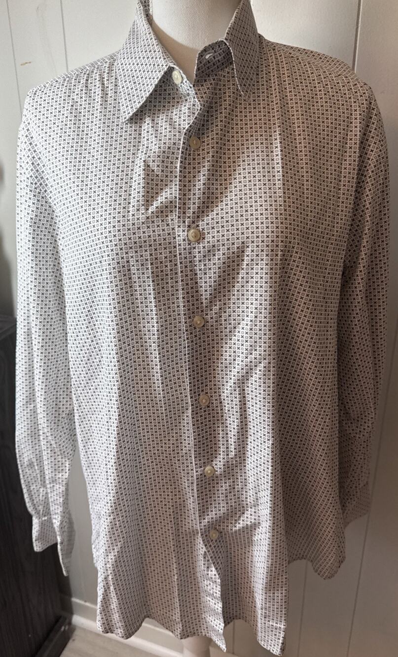 Men's Long Sleeve Button Shirt Sz Medium JA John Ashford Cotton Polyester